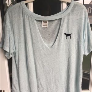 VS PINK Blue Cutout Short Sleeve Top